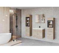 Muebles Slavic Ensemble de Meubles de Salle de Bain Madrit 60 LED, Meuble Salle de Bain avec Vasque, Salle de Bain Complete Suspendue, Vitrine en Verre, Éclairage, San Remo