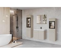 Muebles Slavic Ensemble de Meubles de Salle de Bain Madrit 60 LED, Meuble Salle de Bain avec Vasque, Salle de Bain Complete Suspendue, Vitrine en Verre, Finition Beige Cachemire