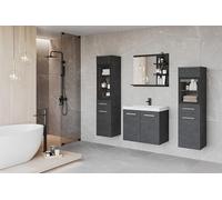 Muebles Slavic Ensemble de Meubles de Salle de Bain Madrit 60 LED, Meuble Salle de Bain avec Vasque, Salle de Bain Complete Suspendue, Vitrine en Verre, Éclairage, Finition Matera