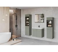 Muebles Slavic Ensemble de Meubles de Salle de Bain Madrit 60 LED, Meuble Salle de Bain avec Vasque, Salle de Bain Complete Suspendue, Vitrine en Verre, Finition Vert Brumeux