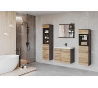 Muebles Slavic Ensemble de Meubles de Salle de Bain Madrit 60 LED, Meuble Salle de Bain avec Vasque, Salle de Bain Complete Suspendue, Éclairage, Vitrine, Matera et Châtaignier Breslau