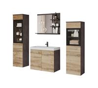 Muebles Slavic Ensemble de Meubles de Salle de Bain Madrit 60, Meuble Salle de Bain avec Vasque, Salle de Bain Complete Suspendue, Vitrine en Verre Trempé, Matera et Châtaignier Breslau