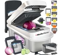 MUELLER HOME Pro-Series 10-en-1, trancheuse multi-légumes et mandoline à 8 lames en acier inoxydable, accessoires et ustensiles de cuisine, hachoir à aliments et légumes, hachoir, trancheur, Blanc