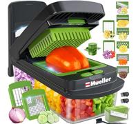 MUELLER HOME Pro-Series Hachoir à légumes 10 en 1 avec récipient 8 lames | Coupe-fruits, Dicer, Trancheuse de tomates, coupe-frites, coupe-pommes de terre, hachoir à salade, gris/vert