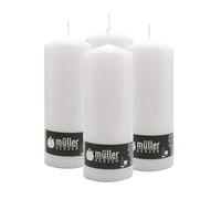 Müller Kerzen - Lot de 4 Bougies Piliers Blanches - Ø 78 x 200 mm - 80 Heures Longue Durée - Cire Sans Parfum, Anti-Goutte, Non Toxique - Bougie Décorative Pour la Maison, Mariage - Qualité RAL
