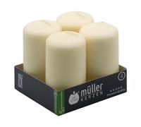 Müller Kerzen - Lot de 4 Bougies Piliers Ivoire - Ø 48 x 90 mm - 16 Heures Longue Durée - Cire Non Parfumées, Ne Coulent Pas, Sans Fumée - Bougie Deco Pour la Maison, Mariage - Qualité RAL