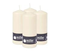 Müller Kerzen - Lot de 4 Bougies Piliers Ivoire - Ø 78 x 200 mm - 80 Heures Longue Durée - Cire Non Parfumées, Ne Coulent Pas, Sans Fumée - Bougie Deco Pour la Maison, Mariage - Qualité RAL
