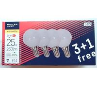 Müller-Licht 400037 A +, pack de 4 Ampoule LED Forme Goutte Essentials W équivalent 25 W, Plastique, Weiß, E14, 3 wattsW, 230 voltsV