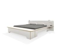 Müller Möbelwerkstätten Lit double Plane - 160 x 200 - avec coffre de lit - CPL blanc avec bord en contreplaqué de bouleau
