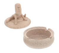 MUELODSIC Cendrier Rond Créatif Usage Polyvalent Facile à Nettoyer en Résine avec Couvercle, Design Unique Yoga Stone Man pour Bureau et Salon