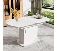 muenfly Table à manger ovale extensible 110/130 cm avec espace de rangement, table de salle à manger moderne en blanc/argent, table de cuisine pour cuisine, salle à manger, salon