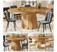 muenfly Table à manger ronde extensible 118-158 cm, aspect bois marron | Plateau de table rond, extensible jusqu'à 158 cm ; le plateau peut être rangé sous le plateau de la table