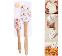 MUFEKUM Ensemble de spatules en silicone amovibles résistantes à la chaleur avec manche en bois de hêtre, grattoir en silicone anti-adhésif pour cuisine, grattage, cuisson et mélange (fleur)