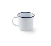 HENDI Tasse Mug en acier émaillé blanc, avec bord bleu, pour le petit déjeuner, tasse à thé, tasse à café, pour boissons chaudes et froides, pour le camping, crème glacée, 0,36L, ø90x(H) 80mm