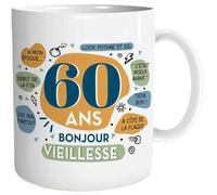Mug '60 ans, Bonjour Vieillesse' - Dimensions : 11,5 x 8 x 9,7 cm