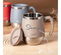 Mug à café isotherme personnalisé en acier inoxydable avec couvercle et poignée, double paroi isolée sous vide, 500ml, réutilisable, maison école bureau, cadeau anniversaire, Saint-Valentin, Fête des