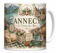 Mug Annecy - La Venise des Alpes - Lac, Palais de l'Isle, Vieille Ville - Tasse Céramique 330 ml Design Aquarelle - Cadeau Souvenir Vacances Annecy, Haute-Savoie - Imprimé en France - EveryMug