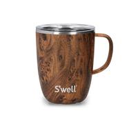 Mug avec poignée S'well, Bois de teck, 350ml. Mug isotherme sous vide en Acier inoxydable avec poignée, Mug avec couvercle coulissant - Lavable au lave-vaisselle