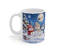 Mug Bonhommes de Neige de Noël - Tasse Hiver avec Sapins Enneigés, Lune et