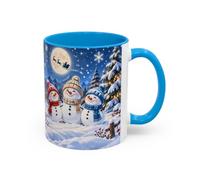 Mug Bonhommes de Neige de Noël - Tasse Hiver avec Sapins Enneigés, Lune et | Size 11oz, Couleur Light Blue