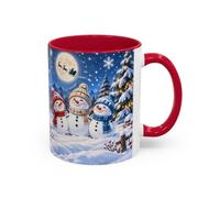 Mug Bonhommes de Neige de Noël - Tasse Hiver avec Sapins Enneigés, Lune et | Size 11oz, Couleur Red