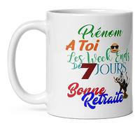 Mug bonne retraite humour personnalisable prénom w nd 7 jours réveil tasse céramique drôle haute qualité offrir idée cadeau rigolo depart retraite homme femme anniversaire ami collegue 325ml