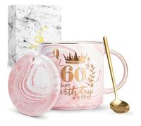 Mug Cadeau 60 Ans Femme, Tasse Anniversaire élégante En Céramique Avec Motif Marbré Et Détails Dorés, Avec Cuillère Et Couvercle,...