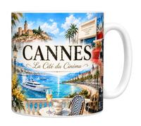 Mug Cannes - La Cité du Cinéma - Croisette, Festival, Palmiers - Tasse Céramique 330 ml Design Aquarelle - Cadeau Souvenir Vacances Cannes, Côte d'Azur - Imprimé en France - EveryMug