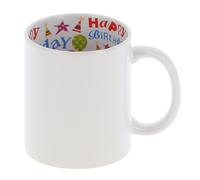 Mug céramique TECHNOTAPE 330ml (11oz) Blanc - Intérieur "Happy Birthday" - Qualité AAA - Diamètre 82mm