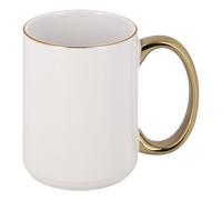 Mug céramique TECHNOTAPE 445ml (15oz) - Blanc/poignée et bordure or - Qualité AAA