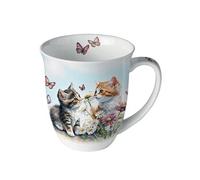 Ambiente Tasse à thé en porcelaine fine - 0,4 l - Motif chats dans prairie fleurie