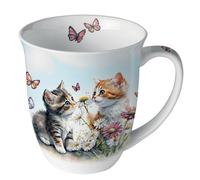 Ambiente Tasse à thé en porcelaine fine - 0,4 l - Motif chats dans prairie fleurie