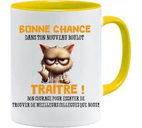 Mug collègue | Cadeau Drôle de Départ pour Collègue | "Bonne Chance Traître!" - Mug Humour Noir | Tasse Cadeau Départ Bureau | Compatible Lave-Vaisselle et Micro-Ondes (Or)