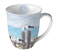 Mug de café Ambiente avec poignée, tasse à thé, 0,4 litre, porcelaine fine, mouettes sur le quai