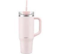Bodum Mug de voyage 1,2 L - métal, paille, poignée, couvercle, lave-vaisselle - rose poudré