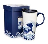 Mug de voyage en céramique en porcelaine avec couvercle anti-déversement et boîte de 16 oz