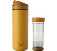 Mug de voyage RECHARGE ANYTIME 460 ml, avec infuseur à thé, moutarde, Viva Scandinavia