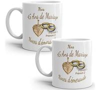 Mug duo 45 ans noces de Vermeil personnalisable anniversaire mariage 2 prénoms tasse Idée Cadeau Originale Famille couple mari femme noel fete époux épouse
