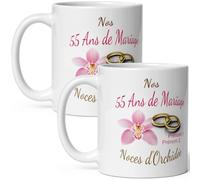 Mug duo 55 ans noces d'Orchidée personnalisable anniversaire mariage 2 prénoms tasse Idée Cadeau Originale Famille couple mari femme noel fete époux épouse