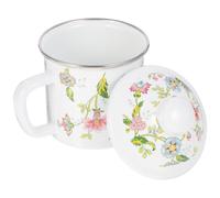 Mug Émaillé Vintage 500ml avec Couvercle et Anse pour thé | Acier Inoxydable, Intérieur Blanc, Surface Lisse, Nettoyage Manuel Facile, Style Floral Classique, Bureau ou Salle à Manger