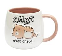 Mug en céramique à relief BREAKFAST 40 cl modèle "Chat c'est chaud" marron