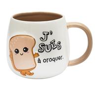 Mug en céramique à relief BREAKFAST 40 cl modèle "J'suis à croquer" marron