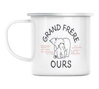 Mug en métal émaillé Grand frère ours famille Blanc G
