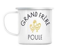 Mug en métal émaillé Grand frère poule famille Blanc G