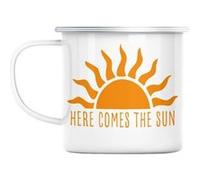 Mug en métal émaillé Here comes the sun soleil eté Blanc G