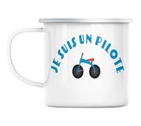 Mug en métal émaillé Je suis un pilote tricycle Blanc G