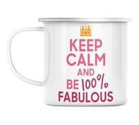 Mug en métal émaillé Keep calm and be 100% Blanc G