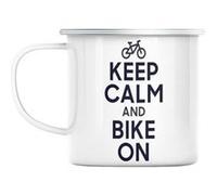 Mug en métal émaillé Keep calm and bike on parodie Blanc G