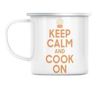 Mug en métal émaillé Keep calm and cook on cuisine Blanc G