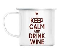 Mug en métal émaillé Keep calm and drink wine Blanc G